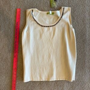 Sigrid Olsen Sleeveless Embellished Cream Tank Top Shell